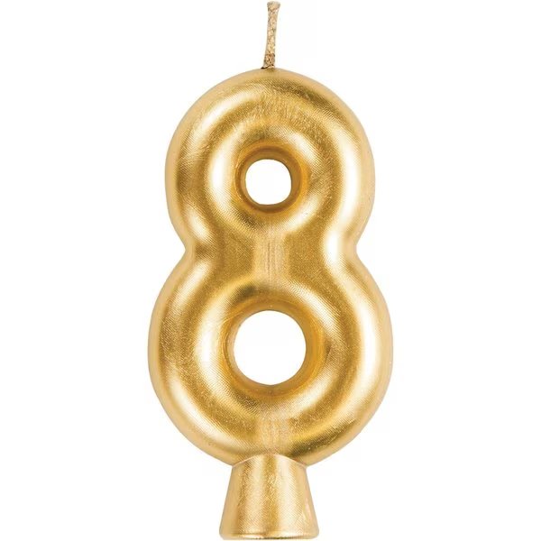 Gold Number 8 Candle, 1.5